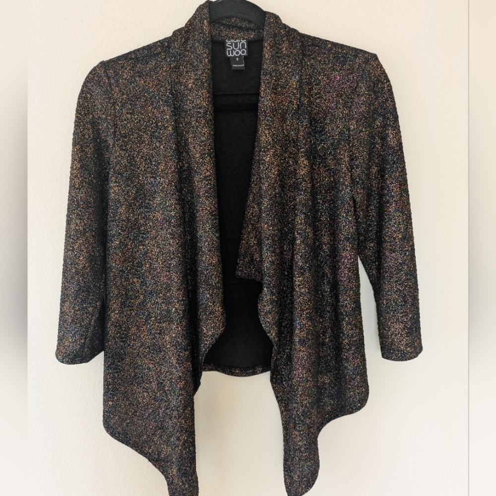 Vintage Clara Sun Woo Rainbow Shimmer Front Drape Cardigan sz S 3/4 Sleeve